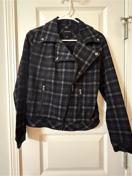 Liverpool Jackets & Blazers - Liverpool Los Angeles Plaid Moto Jacket - Tartan-style plaid, Size Small